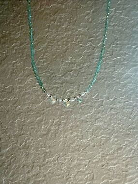 Aqua Faceted Bead Necklace with Crystal Drops - Women Jewelry
